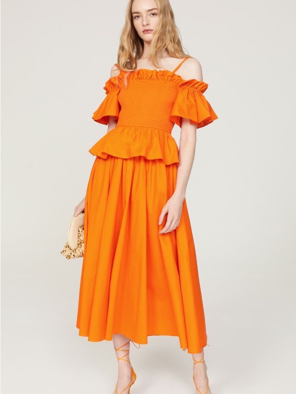 Bright Orange Off-Shoulder Ruffle Maxi Dress